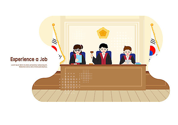PSD 직업 여자 남자 어린이 일러스트 사람 소녀 소년 세명 체험학습 체험 태극기 장래희망 의사봉 재판 법관 판결 직업체험 재판소 헌법 국내일러스트 컨셉 국기 법률가 법 파일형식