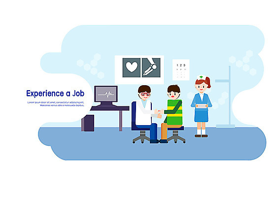 PSD 직업 여자 남자 어린이 일러스트 엑스레이 병원 사람 소녀 소년 세명 파란색 진료 간호사 의사 의사가운 체험학습 체험 검사_조사 장래희망 직업체험 골절 다리골절 국내일러스트 컬러 컨셉 의학 의료진 가운 파일형식