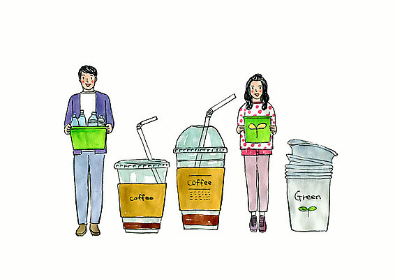 PSD 라이프스타일 여자 남자 커피 일러스트 수채화 미소 들기 사람 두명 자연보호 환경 그린캠페인 재활용 절약 그린에너지 종이컵 일회용 물병 환경보전 에코 친환경 유기농 에코라이프 재활용품 자원절약 성인만 세계환경의날 필환경 그린슈머 국내일러스트 웰빙 음료 캠페인 컨셉 모션 자연 표정 생활 컵 에너지 보호 사회이슈 물통 파일형식 법정기념일