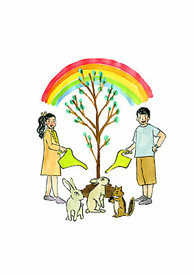 PSD 나무 동물 라이프스타일 여자 남자 어린이 무지개 일러스트 수채화 세마리 사람 두명 자연보호 환경 그린캠페인 토끼 그린에너지 환경보전 물주기 에코 친환경 유기농 다람쥐 에코라이프 무지개색 반려 어린이만 세계환경의날 필환경 그린슈머 국내일러스트 자연요소 식물 웰빙 캠페인 포유류 모션 자연 3 생활 반려동물 컬러풀 에너지 보호 설치류 사회이슈 파일형식 법정기념일