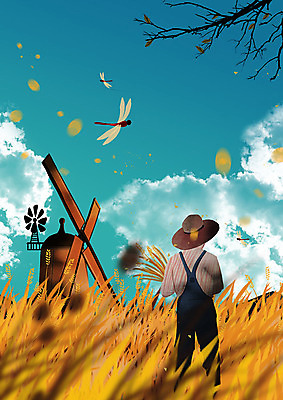 PSD 나무 구름 남자 여유 백그라운드 밭 일러스트 하늘 논 사람 풍경 파란색 고요 풍차 수확 벼 가을 농촌 시골 잠자리 농부 밀 밀밭 남자한명만 가을배경 국내일러스트 자연요소 식물 직업 계절 감정 컬러 곤충 농업 곡류 남자만 파일형식 가을_계절