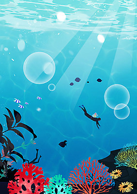 PSD 여유 백그라운드 일러스트 어류 한명 사람 풍경 바닷속 수중 고요 해조류 잠수부 어촌 해녀 바다뱀 해초류 국내일러스트 직업 1 감정 수중동물 시골 뱀 해양식물 전문직 파일형식