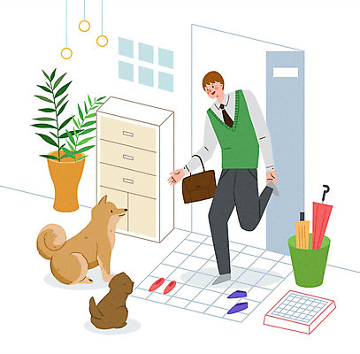 PSD 동물 라이프스타일 남자 행복 반려견 신발 두마리 일러스트 우산 가족 함께함 사랑 한명 성인 가족라이프 직장인 비즈니스맨 기다림 개 강아지 벗기 즐거움 현관문 퇴근 대문 동행 마중 반려 신발장 우산꽂이 성인남자한명만 시바견 국내일러스트 직업 1 감정 컨셉 2 비즈니스 포유류 관계 모션 사람 생활 반려동물 문 출퇴근 꽂이 남자한명만 성인남자만 파일형식