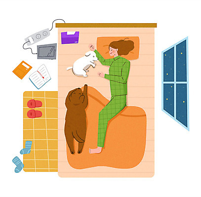 PSD 동물 라이프스타일 여자 행복 반려견 두마리 일러스트 가족 양말 함께함 사랑 한명 성인 책 태블릿 눕기 이불 침대 잠 가족라이프 개 강아지 편안함 즐거움 동행 반려 성인여자한명만 국내일러스트 1 감정 가구 컨셉 2 포유류 관계 침구 모션 사람 생활 전자제품 스마트기기 반려동물 감각 여자한명만 성인여자만 파일형식