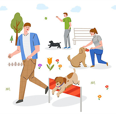PSD 나무 동물 라이프스타일 공원 여자 남자 행복 반려견 벤치 일러스트 가족 함께함 세마리 사랑 사람 성인 세명 가족라이프 개 강아지 장애물 연습 즐거움 동행 반려 성인만 국내일러스트 식물 공공시설 감정 컨셉 의자 포유류 관계 3 생활 반려동물 파일형식