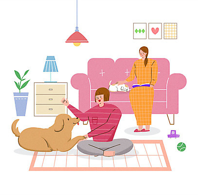 PSD 동물 라이프스타일 여자 행복 반려견 두마리 거실 일러스트 가족 휴식 조명 함께함 사랑 성인 두명 소파 카펫 스탠드 가족라이프 개 리트리버 강아지 즐거움 서랍장 동행 반려 성인여자만 국내일러스트 감정 가구 컨셉 2 의자 포유류 관계 사람 생활 반려동물 여자만 성인만 파일형식