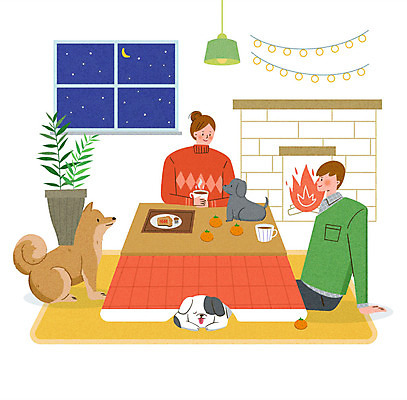 PSD 식물 동물 라이프스타일 부부 커플 여자 남자 행복 반려견 커피 겨울 일러스트 창문 가족 조명 귤 함께함 세마리 사랑 성인 두명 가족라이프 개 강아지 즐거움 벽난로 동행 반려 밤길 성인만 시바견 국내일러스트 계절 감정 길 음료 컨셉 과일 포유류 관계 3 사람 생활 반려동물 파일형식