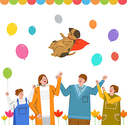 PSD 동물 한마리 라이프스타일 부부 여자 남자 꽃 행복 반려견 어린이 일러스트 가족 함께함 사랑 사람 여러명 성인 축하 가족라이프 개 강아지 즐거움 풍선 동행 반려 국내일러스트 식물 1 커플 감정 다수 컨셉 포유류 관계 생활 반려동물 파일형식