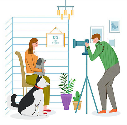 PSD 식물 동물 라이프스타일 여자 남자 행복 화분 반려견 일러스트 가족 함께함 사랑 사람 성인 두명 사진촬영 가족라이프 개 강아지 시베리안허스키 즐거움 푸들 삼각대 동행 반려 성인만 국내일러스트 감정 컨셉 포유류 관계 생활 반려동물 촬영 파일형식
