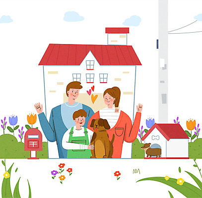 PSD 동물 라이프스타일 부부 여자 남자 꽃 행복 반려견 어린이 두마리 일러스트 가족 함께함 사랑 사람 소년 잔디 성인 세명 사진촬영 우체통 가족라이프 개 강아지 즐거움 전봇대 개집 동행 반려 집앞 국내일러스트 식물 커플 공공시설 감정 컨셉 2 포유류 관계 생활 반려동물 촬영 애견용품 파일형식