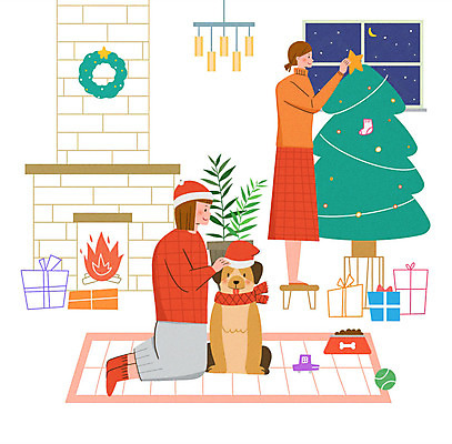PSD 동물 한마리 라이프스타일 여자 행복 별 반려견 크리스마스 거실 일러스트 산타모자 가족 크리스마스용품 조명 함께함 사랑 사람 성인 두명 크리스마스트리 가족라이프 개 강아지 즐거움 벽난로 크리스마스양말 동행 꾸미기 반려 성인만 국내일러스트 자연요소 모자_잡화 1 기념일 감정 컨셉 크리스마스장식 포유류 관계 양말 생활 반려동물 용품 파일형식