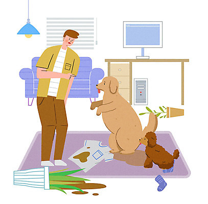 PSD 동물 라이프스타일 남자 행복 화분 반려견 티셔츠 두마리 거실 일러스트 가족 함께함 사랑 한명 사람 성인 컴퓨터 소파 가족라이프 가르침 개 리트리버 강아지 즐거움 푸들 동행 반려 잘못 성인남자한명만 국내일러스트 1 교육 감정 컨셉 셔츠 2 의자 포유류 관계 생활 전자제품 반려동물 남자한명만 성인남자만 파일형식