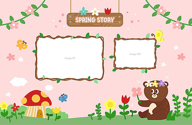 한마리 꽃 분홍색 동물캐릭터 나비 일러스트 곰 프레임 사람없음 귀여움 버섯 봄 앨범 버섯집 프레임일러스트 국내일러스트 일러캐릭터 AI파일 식물 동물 캐릭터 1 계절 컬러 곤충 컨셉 포유류 주택 파일형식 벡터