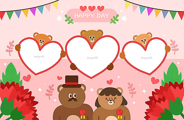 분홍색 동물캐릭터 여러마리 일러스트 곰 가족 프레임 사랑 사람없음 부모 귀여움 하트 축하 어버이날 앨범 카네이션 감사 가랜드 프레임일러스트 국내일러스트 일러캐릭터 AI파일 모양 동물 캐릭터 기념일 꽃 감정 컬러 다수 컨셉 포유류 관계 파티용품 파일형식 벡터