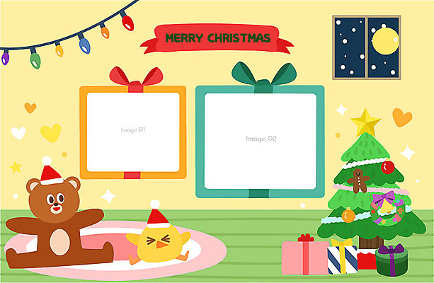 동물캐릭터 크리스마스 두마리 겨울 일러스트 전구 곰 프레임 병아리 선물 사람없음 크리스마스트리 노란색 귀여움 눈 앨범 프레임일러스트 국내일러스트 일러캐릭터 AI파일 자연요소 동물 캐릭터 계절 기념일 컬러 컨셉 2 포유류 조류 날씨 파일형식 벡터