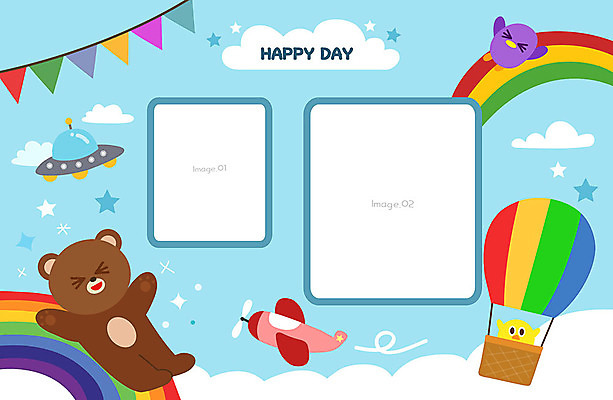 구름 동물캐릭터 무지개 일러스트 곰 하늘 비행기 프레임 병아리 세마리 사람없음 파란색 귀여움 열기구 앨범 우주선 가랜드 프레임일러스트 국내일러스트 일러캐릭터 AI파일 자연요소 동물 캐릭터 컬러 컨셉 포유류 항공교통 조류 대중교통 3 우주 파티용품 파일형식 벡터