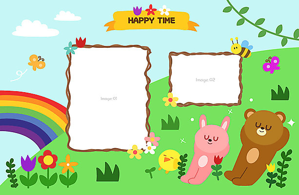 꽃 동물캐릭터 나비 무지개 두마리 일러스트 곰 휴식 프레임 병아리 초원 사람없음 귀여움 봄 토끼 앨범 벌 프레임일러스트 국내일러스트 일러캐릭터 AI파일 자연요소 식물 동물 캐릭터 계절 곤충 컨셉 2 포유류 조류 반려동물 파일형식 벡터