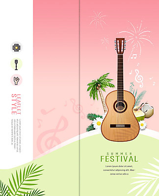 PSD 템플릿 표지디자인 북디자인 출판디자인 표지 꽃 리플렛 2단접지 북커버 불꽃놀이 팜플렛 사람없음 여름 여름휴가 바캉스 야자수 축제 기타 야자수열매 이미지템플릿 나무 식물 계절 열매 놀이 현악기 휴가 파일형식 여름_계절