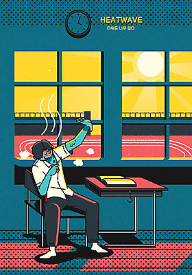 학생 남학생 일러스트 창문 교실 청소년 한명 사람 10대 여름 태양 운동장 뜨거움 더위 책상 괴로움 십대남자한명만 열대야 국내일러스트 AI파일 자연요소 1 계절 교육 남자 감정 가구 스포츠시설 학교 날씨 공간 남자한명만 십대남자만 파일형식 벡터