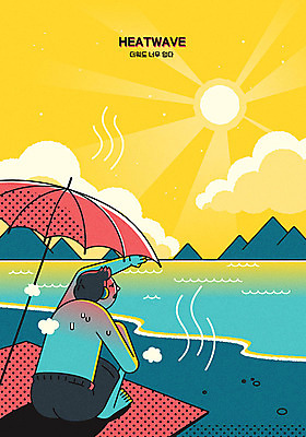 남자 바다 일러스트 한명 사람 성인 여름 여름휴가 바캉스 태양 노란색 파라솔 뜨거움 더위 그늘 괴로움 남자한명만 열대야 국내일러스트 AI파일 자연요소 1 계절 감정 컬러 날씨 휴가 남자만 파일형식 벡터 여름_계절