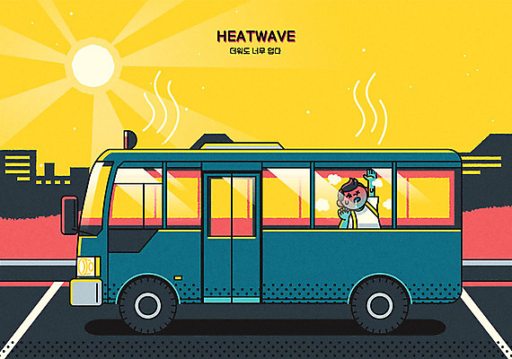 일러스트 자동차 버스 한명 사람 소년 여름 태양 노란색 유치원생 뜨거움 더위 위험 괴로움 소년한명만 열대야 국내일러스트 AI파일 자연요소 1 계절 남자 감정 어린이 육상교통 컬러 컨셉 날씨 대중교통 남자한명만 소년만 파일형식 벡터
