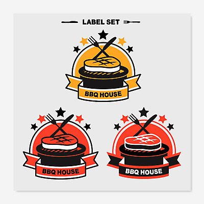 별 리본 포크 스티커 일러스트 스테이크 사람없음 세트 라벨 흰색 나이프 바비큐 심볼 국내일러스트 AI파일 자연요소 식기 음식 컬러 프레임 서양음식 칼 파일형식 벡터