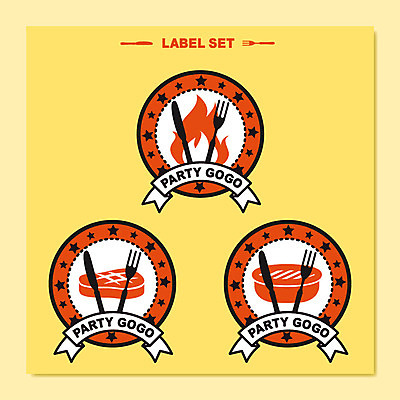 별 리본 포크 스티커 일러스트 불 스테이크 사람없음 세트 노란색 라벨 나이프 그릴 바비큐 심볼 국내일러스트 AI파일 자연요소 식기 음식 컬러 주방용품 프레임 서양음식 칼 파일형식 벡터