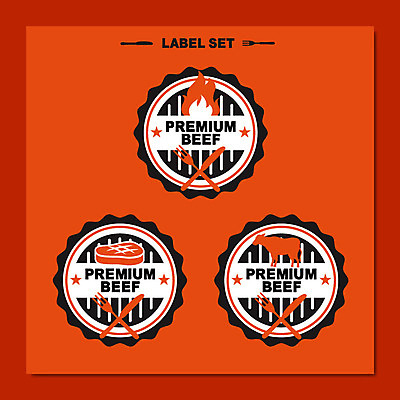 포크 스티커 일러스트 불 스테이크 사람없음 빨간색 세트 라벨 소고기 소 나이프 그릴 바비큐 심볼 국내일러스트 AI파일 자연요소 식기 음식 컬러 포유류 주방용품 프레임 서양음식 육류 칼 파일형식 벡터