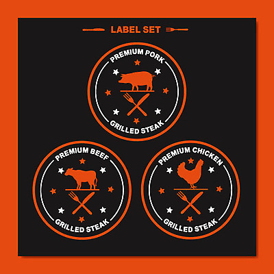 별 포크 스티커 일러스트 스테이크 사람없음 빨간색 세트 라벨 닭 돼지 소 나이프 바비큐 심볼 국내일러스트 AI파일 자연요소 식기 음식 컬러 포유류 조류 프레임 서양음식 칼 파일형식 벡터
