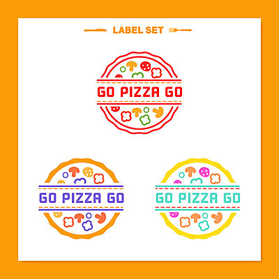 스티커 일러스트 피자 사람없음 세트 라벨 주황색 심볼 국내일러스트 AI파일 컬러 프레임 패스트푸드 서양음식 파일형식 벡터