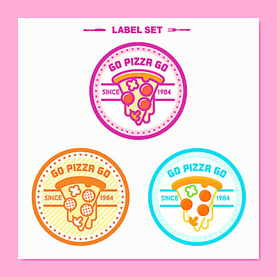 분홍색 스티커 일러스트 피자 사람없음 세트 라벨 심볼 조각피자 국내일러스트 AI파일 컬러 프레임 패스트푸드 서양음식 파일형식 벡터