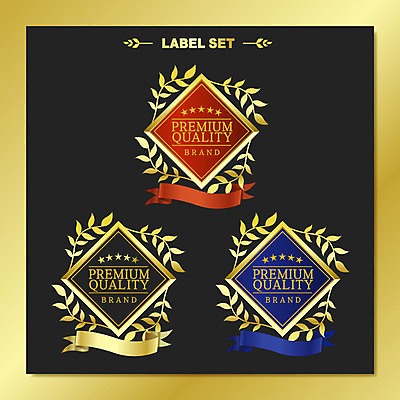 별 리본 스티커 일러스트 사람없음 세트 라벨 금색 심볼 마름모 금박 월계수 국내일러스트 AI파일 자연요소 도형 컬러 프레임 파일형식 벡터