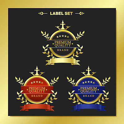 별 리본 스티커 일러스트 사람없음 세트 라벨 금색 심볼 금박 월계수 국내일러스트 AI파일 자연요소 컬러 프레임 파일형식 벡터