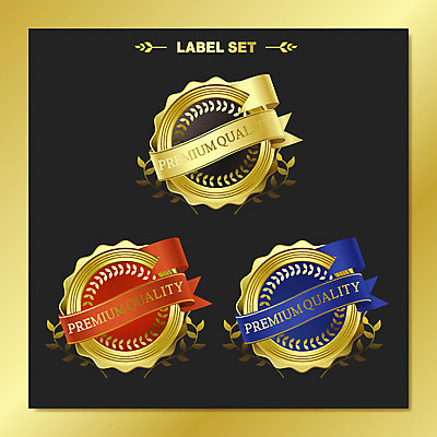 별 리본 스티커 일러스트 사람없음 세트 라벨 금색 심볼 금박 월계수 국내일러스트 AI파일 자연요소 컬러 프레임 파일형식 벡터