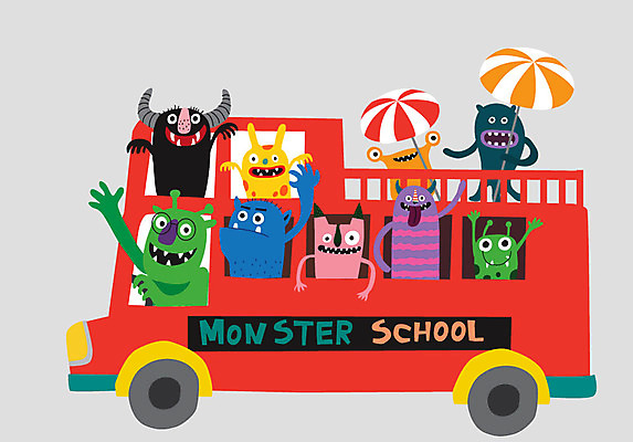 캐릭터 행복 일러스트 학교 상상 사람없음 스쿨버스 즐거움 요괴 몬스터 국내일러스트 일러캐릭터 AI파일 교육 감정 버스 파일형식 벡터