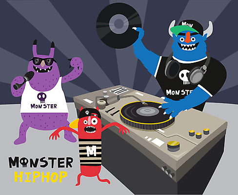 캐릭터 행복 일러스트 상상 힙합 사람없음 파티 가수 춤 DJ 즐거움 클럽 요괴 몬스터 국내일러스트 일러캐릭터 AI파일 감정 음악 문화예술 이벤트 음악가 파일형식 벡터