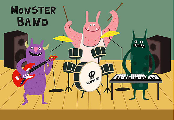 캐릭터 행복 악기 연주 일러스트 상상 사람없음 친구 스피커 공연 기타 밴드 즐거움 드럼 요괴 몬스터 전자피아노 국내일러스트 일러캐릭터 AI파일 감정 음악 음향기기 관계 현악기 타악기 이벤트 피아노 파일형식 벡터