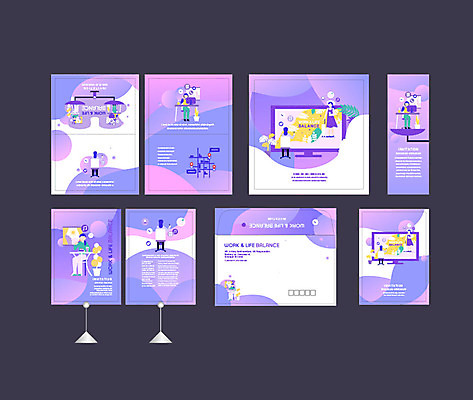 템플릿 배너 배너템플릿 여자 휴식 이벤트 여러명 세트 모니터 보라색 현수막 편지 엽서 초대장 약도 소봉투 행사세트 행사템플릿 워라밸 AI파일 컬러 다수 컨셉 지도 편지봉투 카드_감사 사람 컴퓨터 신조어 파일형식 벡터