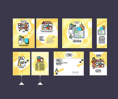 템플릿 배너 배너템플릿 여자 한명 이벤트 세트 노란색 환경 재활용 현수막 선풍기 편지 엽서 초대장 약도 아나바다 우유통 소봉투 행사세트 행사템플릿 AI파일 1 컬러 지도 편지봉투 카드_감사 사람 가전제품 친환경 파일형식 벡터
