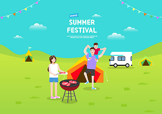 부부 여자 남자 행복 아들 일러스트 가족 휴가 휴식 사람 이벤트 초원 성인 세명 여름 여름휴가 바캉스 야외활동 축제 캠핑 바비큐 즐거움 캠핑카 바베큐그릴 휴가철 바베큐장 여름축제 국내일러스트 AI파일 커플 계절 감정 음식 컨셉 관계 자동차 레저 그릴 파일형식 벡터 여름_계절