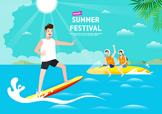 여자 남자 행복 파도 바다 일러스트 물놀이 휴가 휴식 사람 이벤트 성인 세명 여름 여름휴가 바캉스 태양 야외활동 축제 수상스포츠 서핑보드 보트 서핑 즐거움 휴가철 여름축제 국내일러스트 AI파일 자연요소 계절 감정 스포츠 컨셉 배_교통 놀이 보드_스포츠 파일형식 벡터 여름_계절