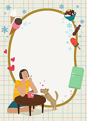 PSD 여자 일러스트 탁자 휴식 여름음식 프레임 여름방학 한명 사람 앉기 성인 여름 여름휴가 바캉스 공백 개 강아지 더위 시원함 즐거움 냉장고 팥빙수 콘아이스크림 더위탈출 반려 프레임일러스트 성인여자한명만 제철음식 국내일러스트 1 계절 감정 음식 가구 컨셉 포유류 모션 날씨 방학 휴가 아이스크림 반려동물 가전제품 빙수 제철 여자한명만 성인여자만 파일형식 여름_계절