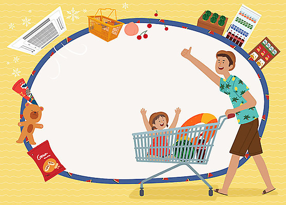 PSD 여자 남자 딸 어린이 일러스트 휴식 프레임 여름방학 사람 성인 두명 여름 여름휴가 바캉스 쇼핑 장보기 과자 상점 쇼핑카 공백 아빠 더위 시원함 에어컨 즐거움 마트 튜브 더위탈출 프레임일러스트 부녀 국내일러스트 계절 감정 컨셉 가족 날씨 방학 휴가 디저트 카트 가전제품 파일형식 여름_계절