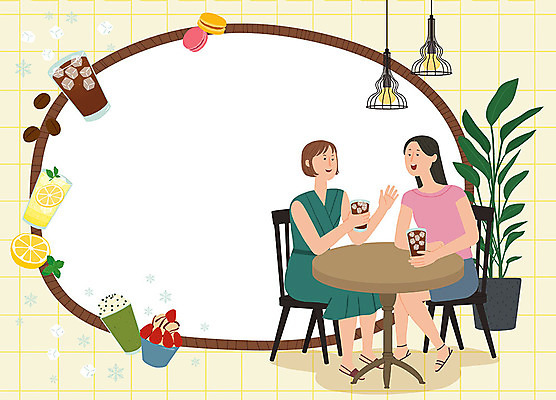 PSD 여자 화분 커피 음료 일러스트 휴식 디저트 조명 프레임 여름방학 대화 사람 성인 두명 여름 여름휴가 바캉스 공백 카페 더위 시원함 레몬 즐거움 마카롱 더위탈출 프레임일러스트 성인여자만 국내일러스트 계절 감정 음식 컨셉 과일 날씨 방학 휴가 말하기 상점 여자만 성인만 파일형식 여름_계절