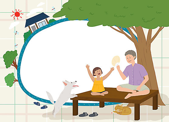 PSD 나무 여자 노년 할머니 어린이 일러스트 휴식 프레임 여름방학 사람 소녀 두명 여름 여름휴가 바캉스 마을 고양이 공백 시골 부채 개 강아지 더위 그늘 시원함 즐거움 더위탈출 반려 프레임일러스트 여자만 국내일러스트 식물 계절 감정 컨셉 포유류 날씨 방학 휴가 성인 반려동물 파일형식 여름_계절