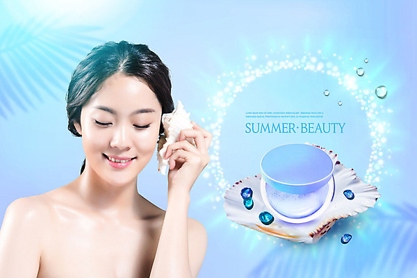 PSD 편집이미지 여자 조개 한명 사람 상반신 20대 성인 앞모습 여름 파란색 빛 뷰티 화장품 한국인 물방울 소라 시원함 피부관리 팩트 의료성형뷰티 성인여자한명만 뷰티템 이미지편집 1 계절 뷰포인트 컬러 어패류 동양인 청년 합성어 여자한명만 성인여자만 파일형식