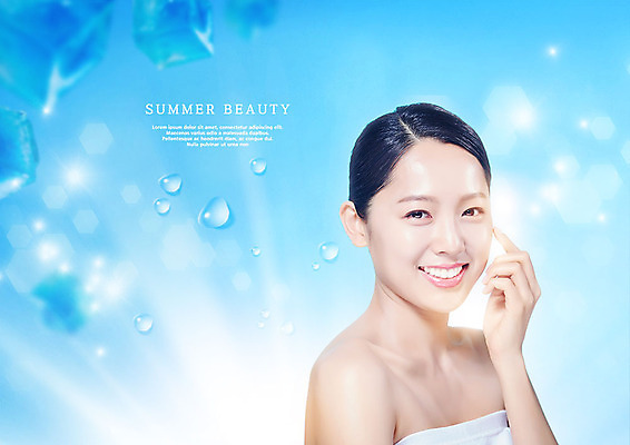 PSD 편집이미지 여자 한명 미소 사람 상반신 20대 성인 여름 파란색 뷰티 한국인 시원함 피부관리 의료성형뷰티 성인여자한명만 뷰티템 이미지편집 1 계절 컬러 표정 동양인 청년 합성어 여자한명만 성인여자만 파일형식