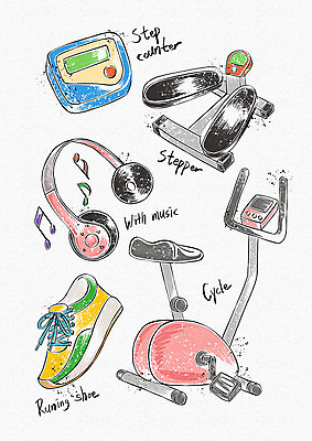 PSD 웰빙 운동화 다이어트 음표 일러스트 건강 사람없음 건강관리 헬스사이클 운동기구 헬스 헤드폰 헬스장 웰빙라이프 스탑워치 스탭퍼 국내일러스트 라이프스타일 기호 음악 음향기기 신발 관리 운동 파일형식