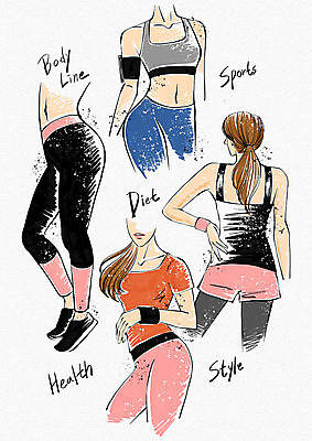 PSD 웰빙 스포츠 몸매관리 다이어트 일러스트 건강 사람 여러명 신체부위 운동복 운동 건강관리 헬스 몸매 날씬함 헬스동작 웰빙라이프 여자만 국내일러스트 라이프스타일 옷 다수 관리 파일형식