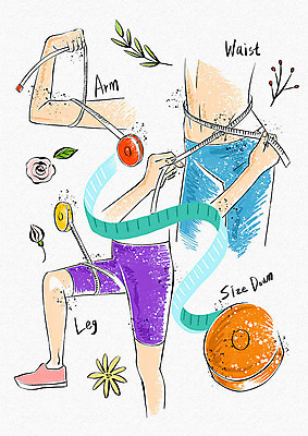 PSD 웰빙 꽃 몸매관리 다이어트 일러스트 나뭇잎 줄자 건강 사람 신체부위 건강관리 헬스 다리 몸매 날씬함 허리 팔 웰빙라이프 국내일러스트 식물 라이프스타일 잎 자 관리 운동 파일형식